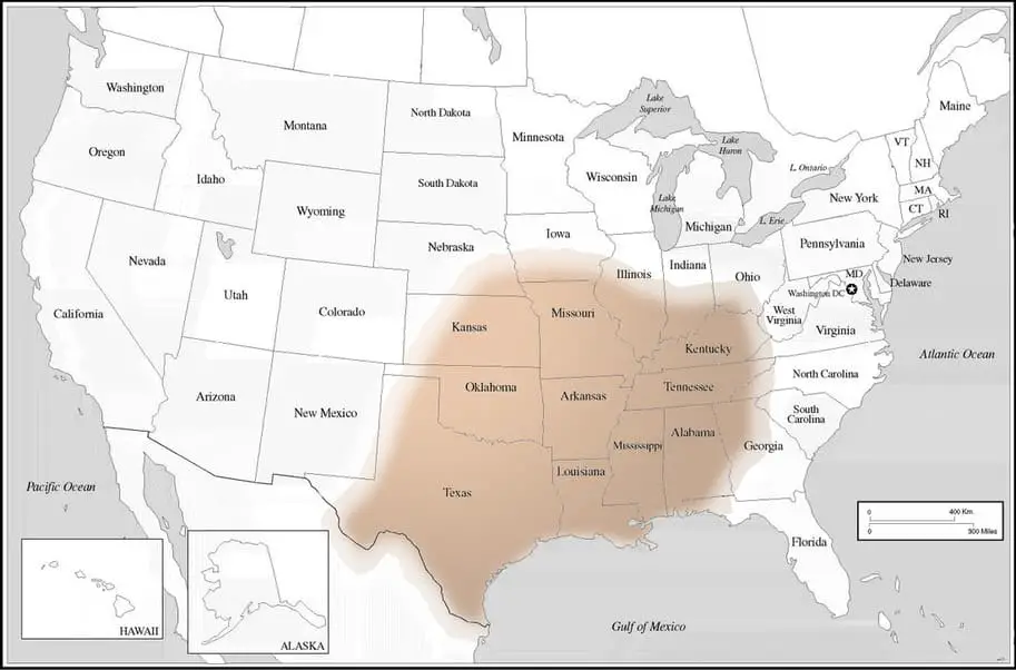 Brown Recluse Range Map USA